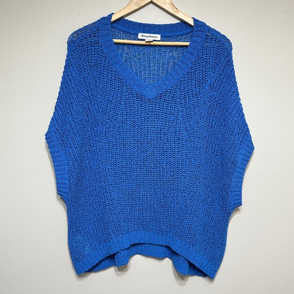 Tommy Bahama Sweaters - Tommy Bahama Marlin Open Knit V Neck Sleeveless Sweater Top Women M Blue Popover